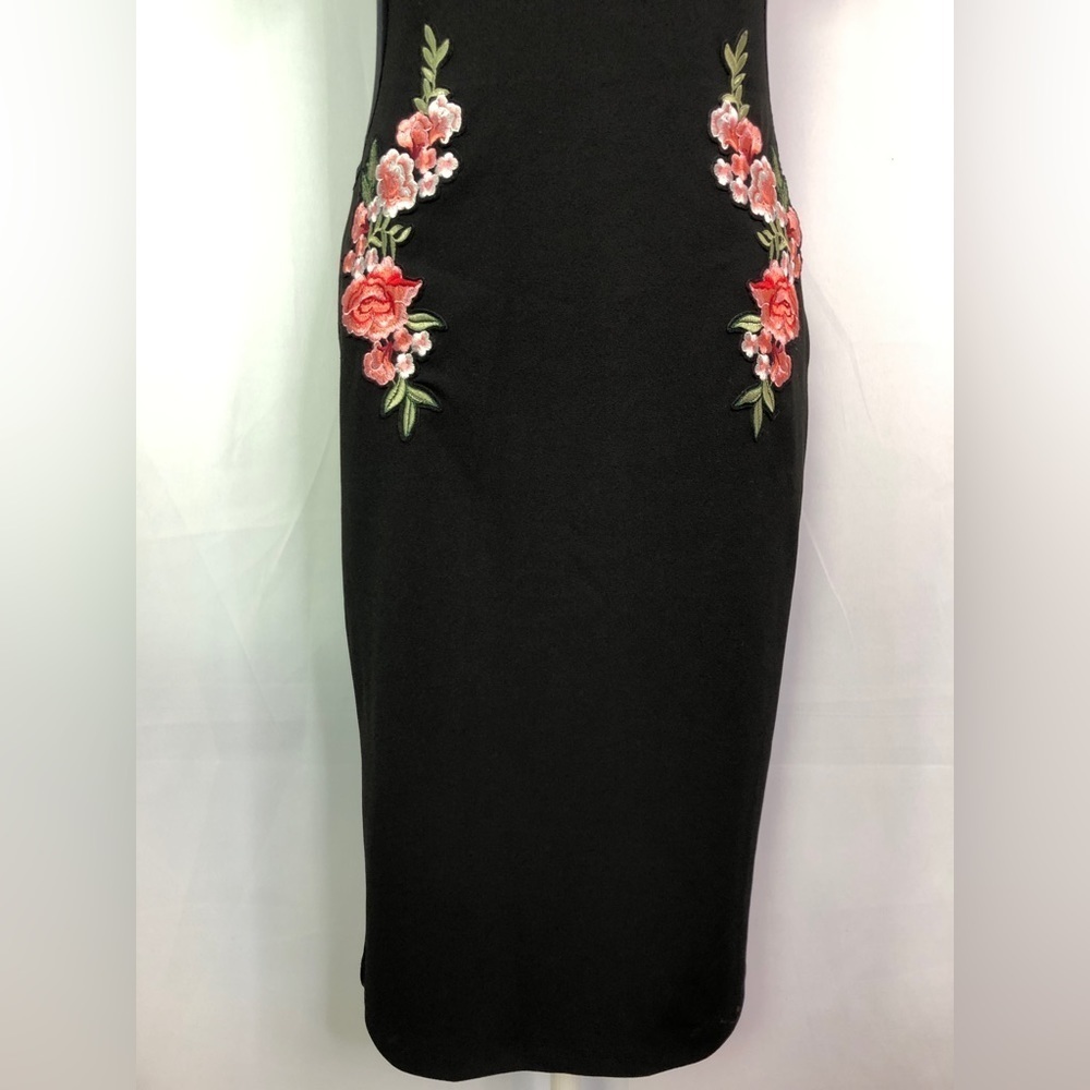 Bailey Blue Black Bodycon Cocktail Party With Floral Embroidery Dress Size L - Picture 5 of 13